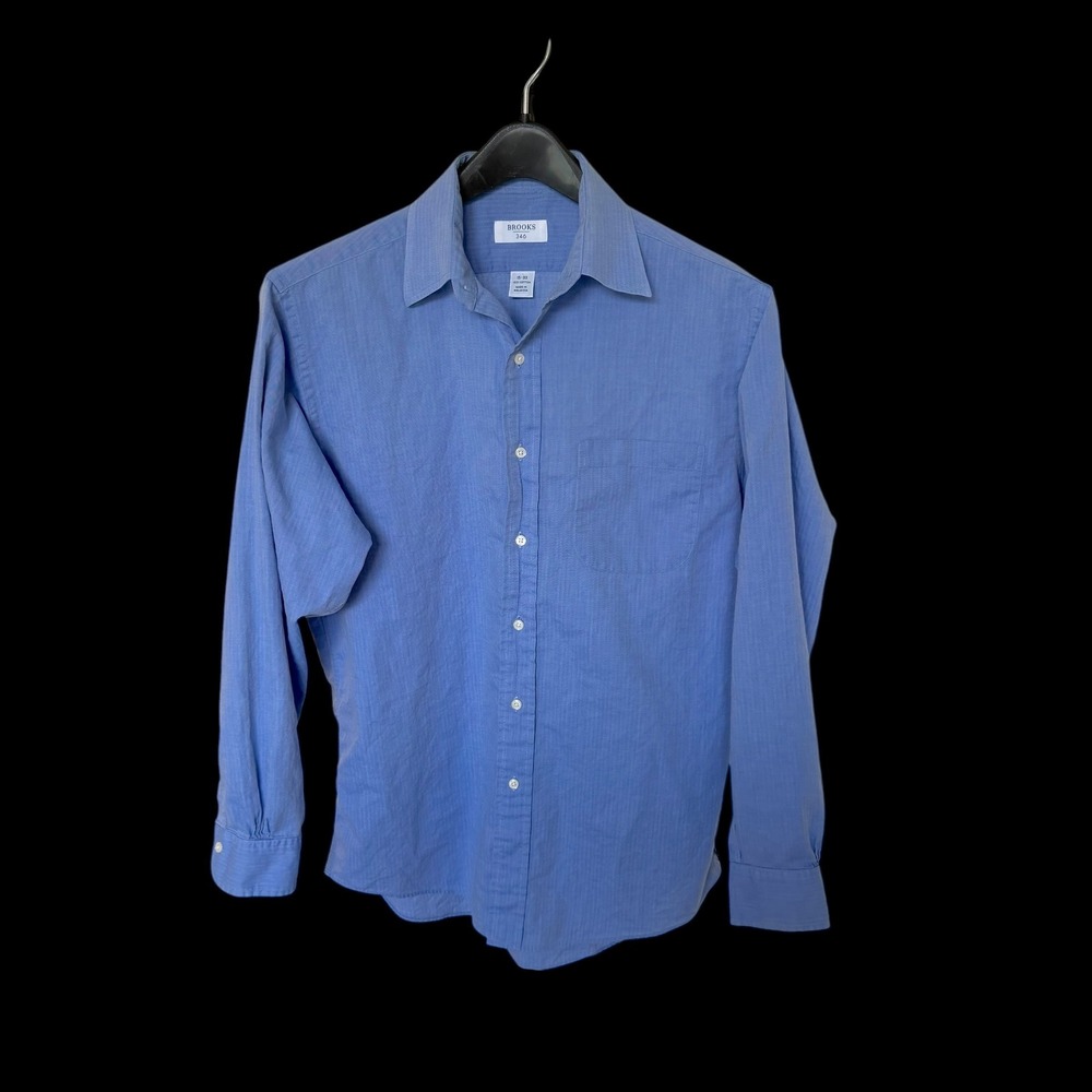 Brooks Brothers 346 Mens Blue Herringbone Cotton Button Down Shirt 15 Distressed
